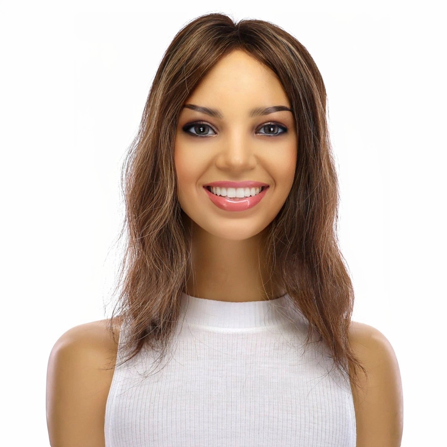 14" Topaz Lace Top Topper Dark Brown w/ Highlights Wavy