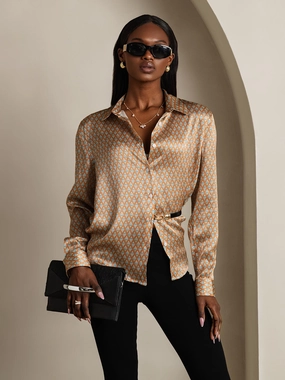 19Momme Silk Floral Printed Basic Lapel Shirt