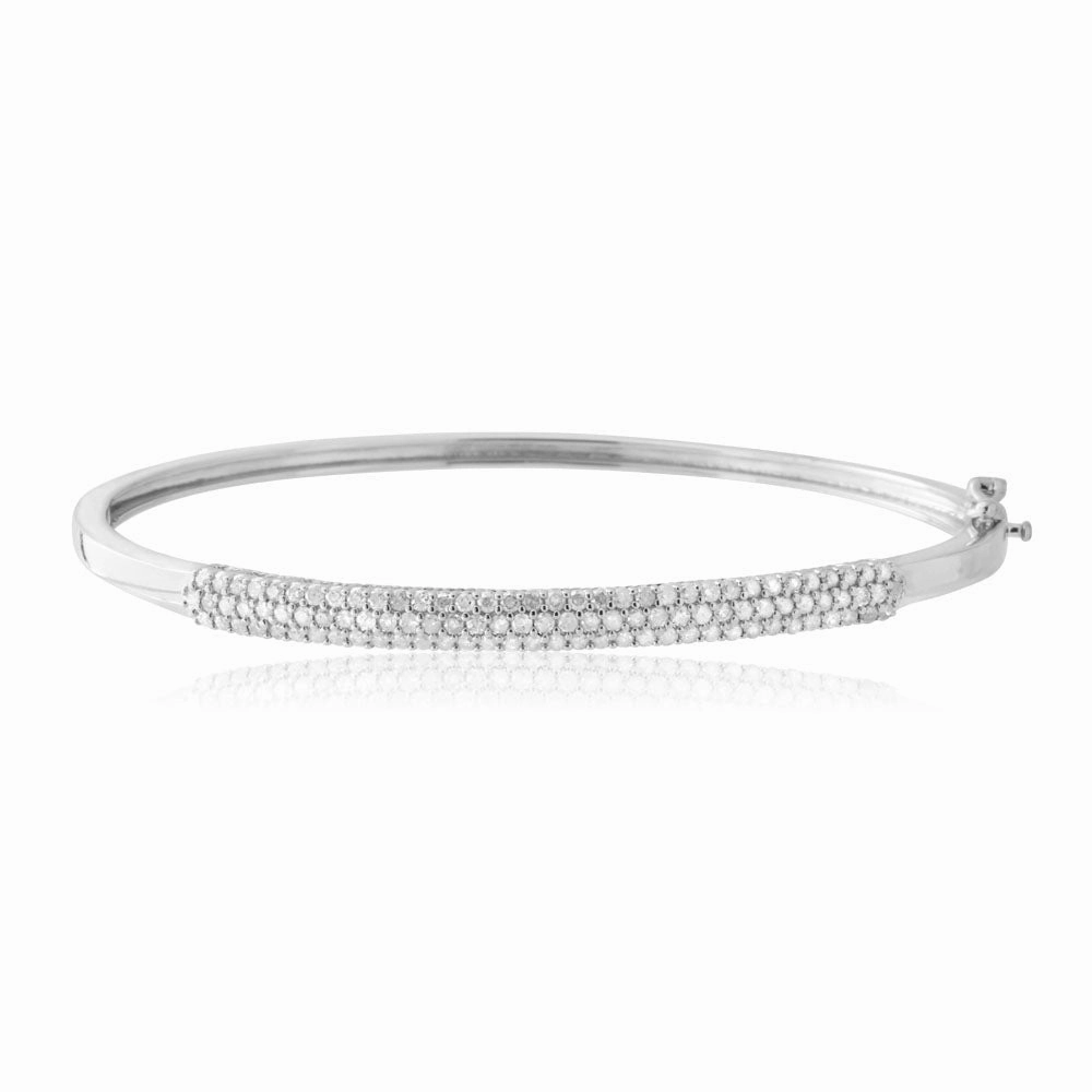 1 Carat Diamond Hinge Bangle 60mm in Sterling Silver