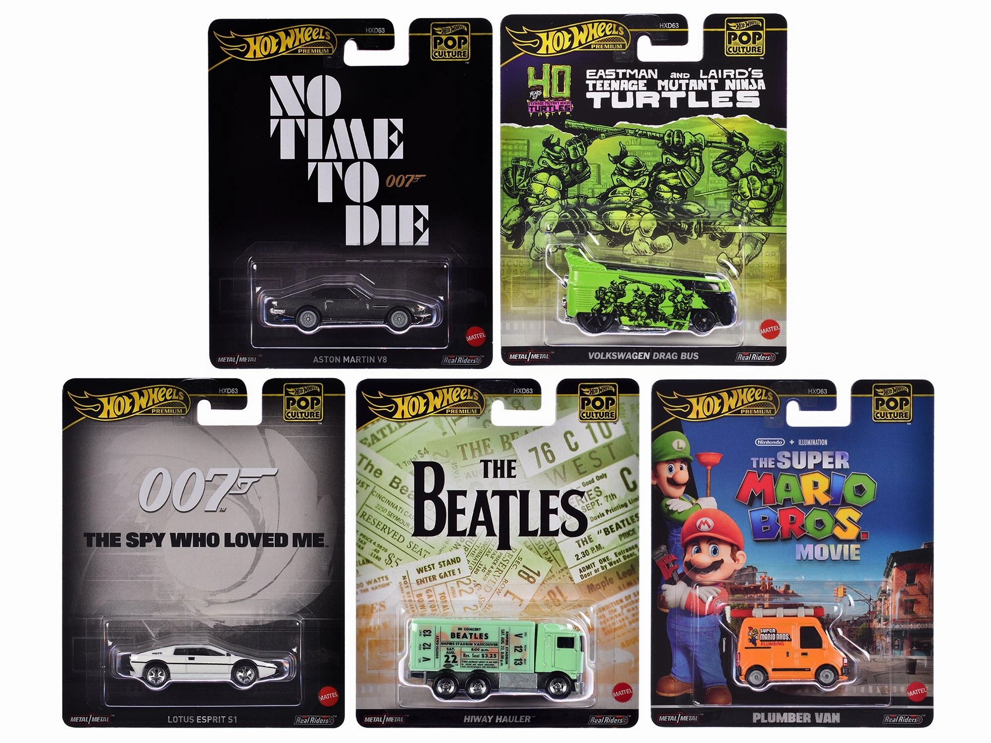 "Pop Culture 2024" 5 piece Set D "Premium Series" Diecast Model Cars by Hot Wheels