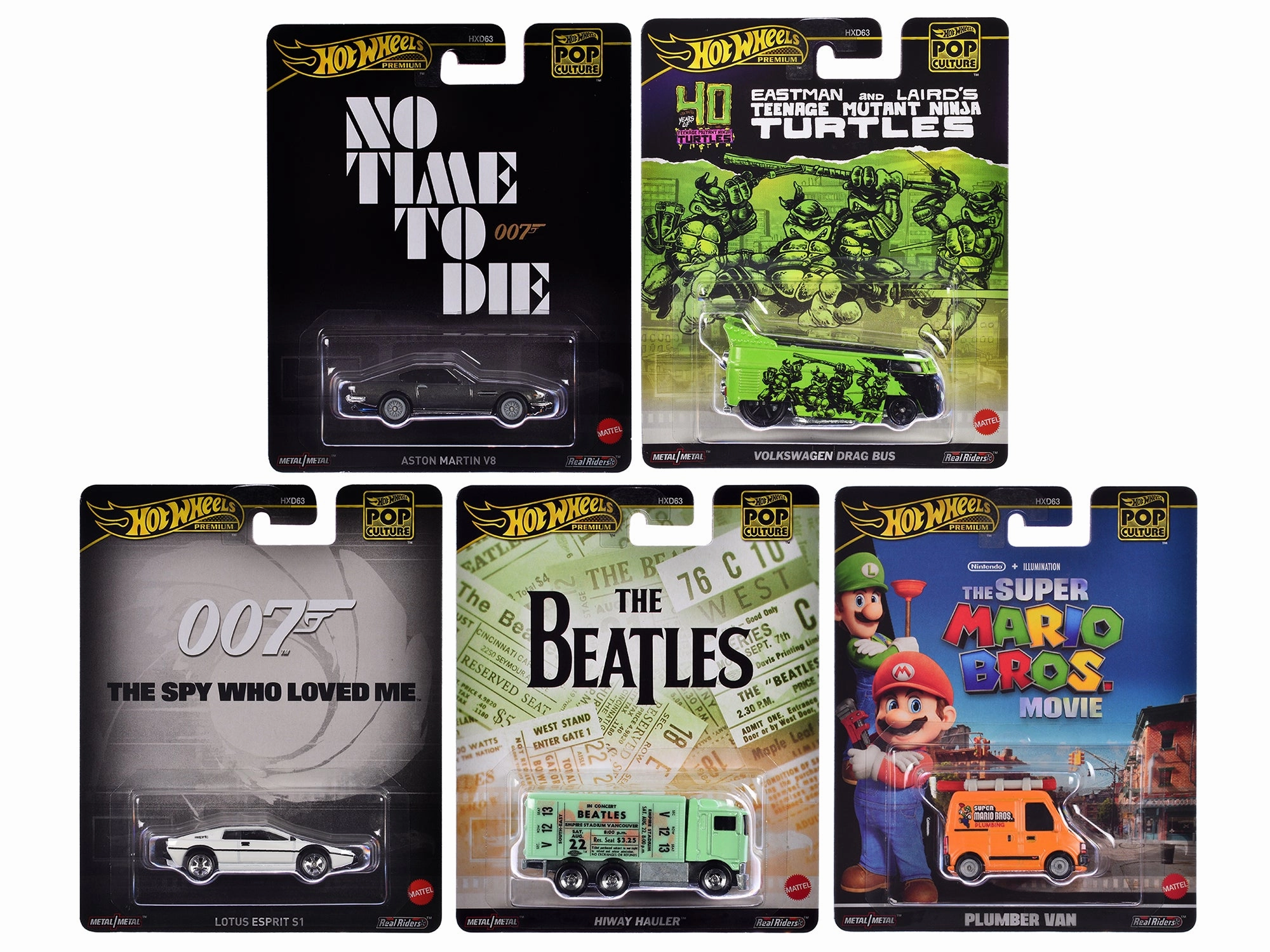 "Pop Culture 2024" 5 piece Set D "Premium Series" Diecast Model Cars by Hot Wheels
