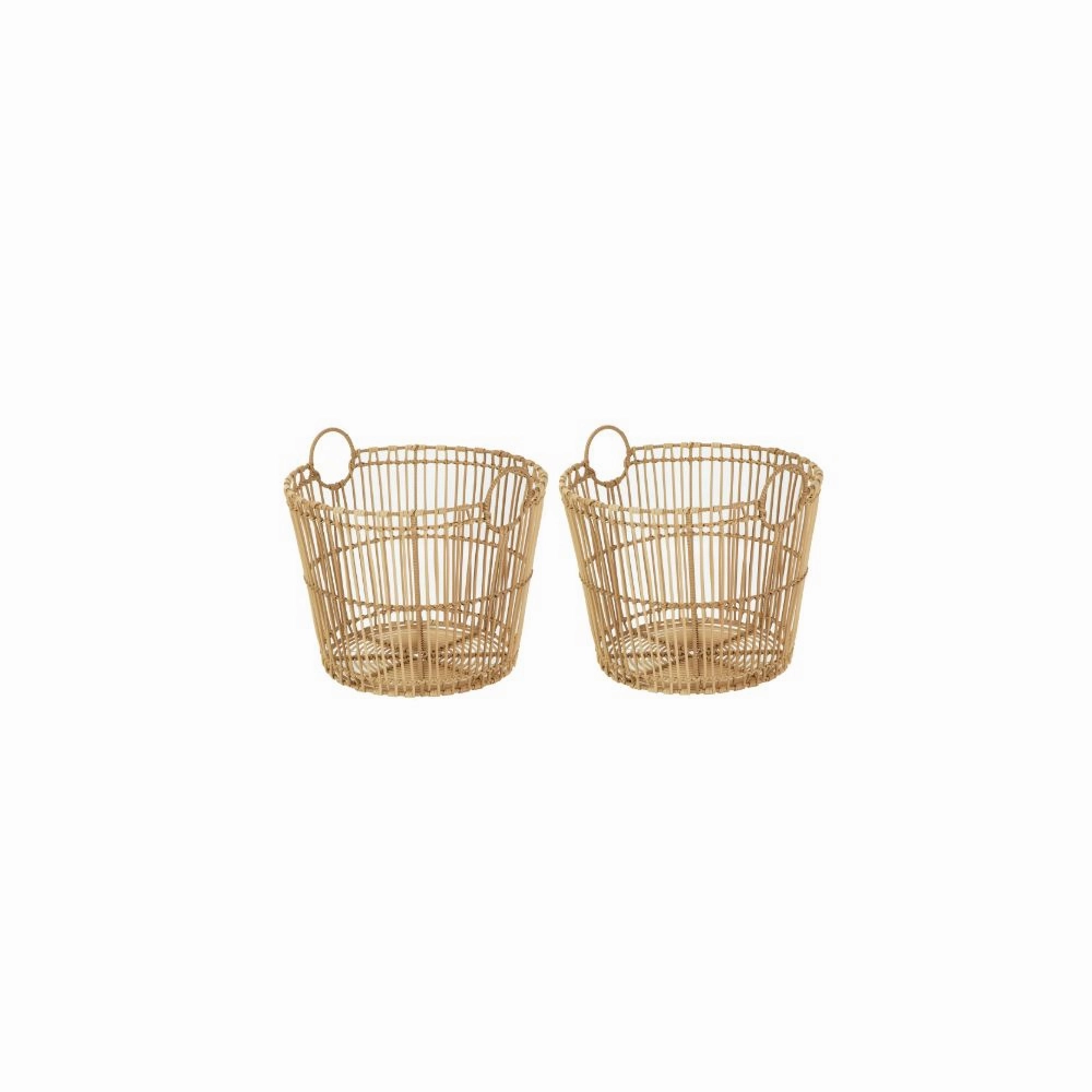 Better Homes & Gardens BH6400021874025 Large Light Natural Open Poly Rattan Storage Basket with Handles, 2 Pack