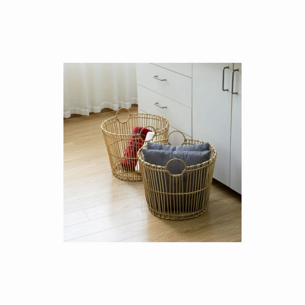 Better Homes & Gardens BH6400021874025 Large Light Natural Open Poly Rattan Storage Basket with Handles, 2 Pack