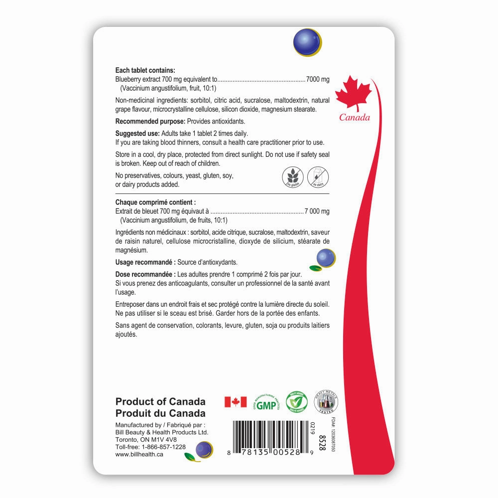 BILL Natural Sources® Natural Wild Blueberry 90 Chewable Tablets