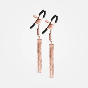 Bound Nipple Clamps - Rubber Caps   Rose Gold Metal with Tassels Set of 2