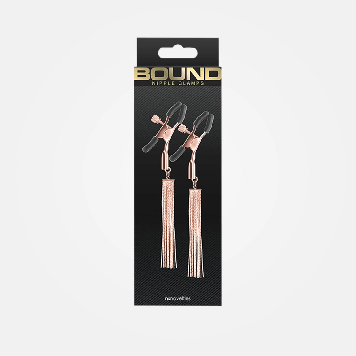 Bound Nipple Clamps - Rubber Caps   Rose Gold Metal with Tassels Set of 2