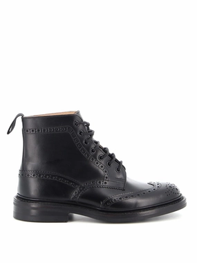 Brogue Black Calf Leather Ankle Boots