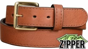 Brown American Bison Money Belt With 25" Zipper 1.50" Wide