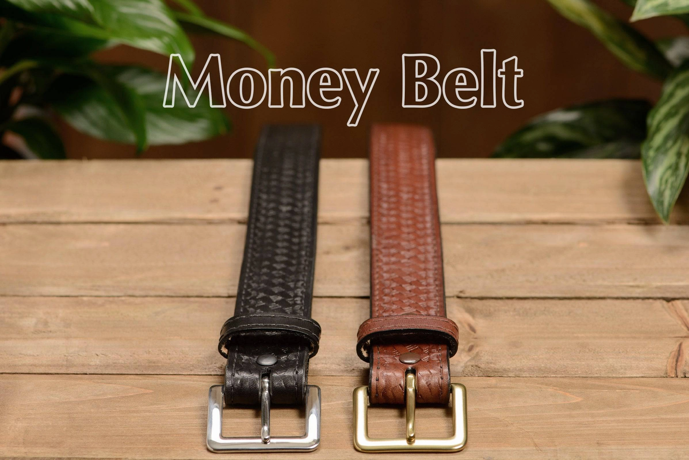 Brown Basket Weave English Bridle Leather Money Belt With 25" Zipper 1.50" Wide