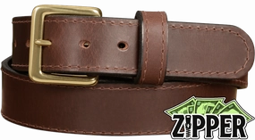 Brown English Bridle Leather Money Belt With 25" Zipper 1.50" Wide