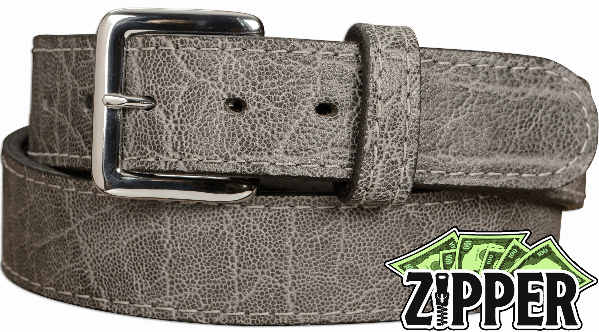 Charcoal Gray Elephant Money Belt With 25" Zipper 1.50" Wide