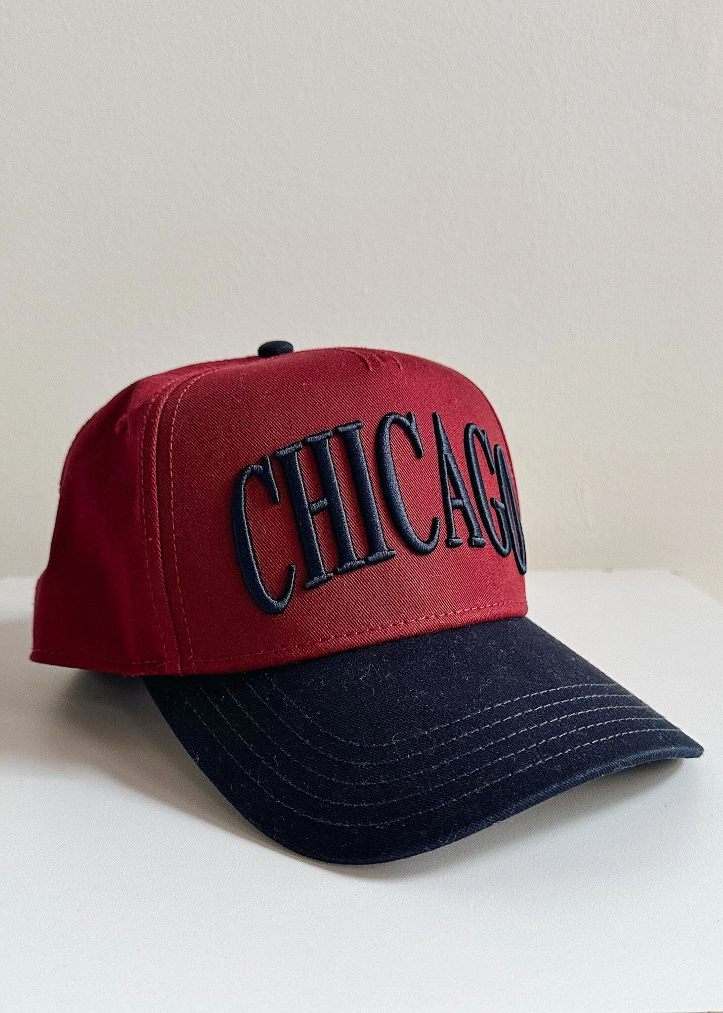 Chicago Puff Baseball Cap - Burgundy & Navy