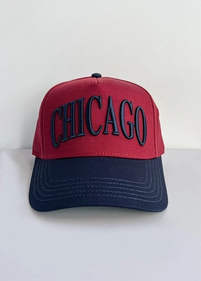 Chicago Puff Baseball Cap - Burgundy & Navy