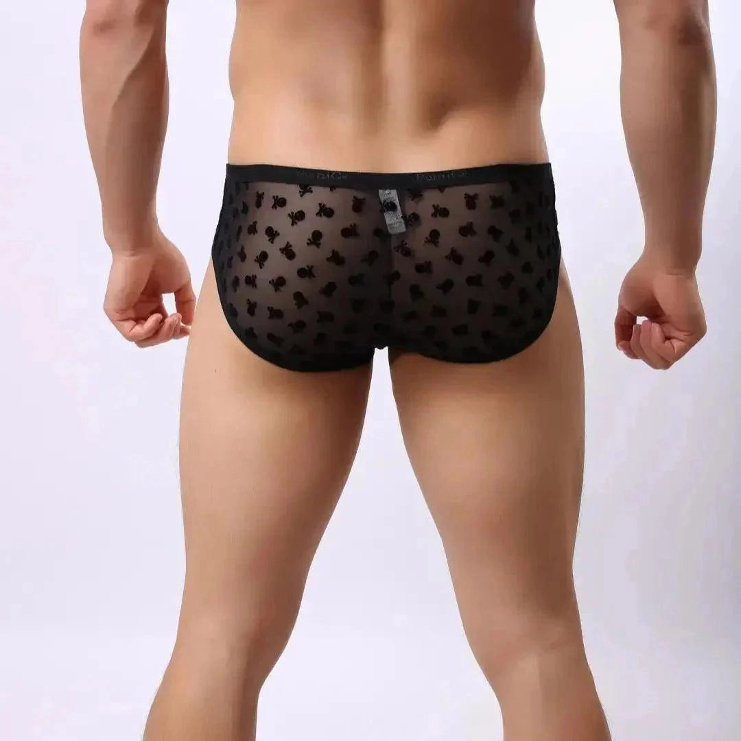 DomiGe Men's Mesh Briefs with Velvet Flocking & Sheer Design | Luxe Support