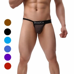 DomiGe Men's T-Back Thong Adjustable Waistband Logo Male Underwear