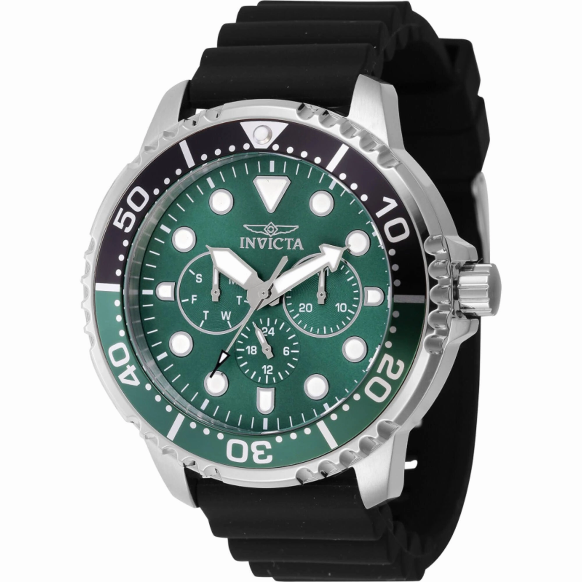 Invicta Men's Quartz Watch - Pro Diver Black and Green Bezel Silicone Strap | 47232