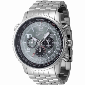Invicta Men's Watch - Aviator Quartz Chrono Grey and Black Dial Steel Bracelet | 48225