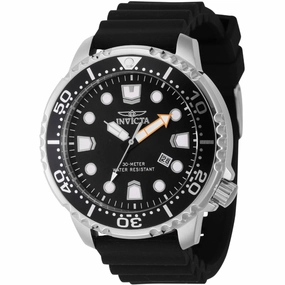 Invicta Men's Watch - Pro Diver Silver Tone Case Black Dial Silicone Strap | 44832