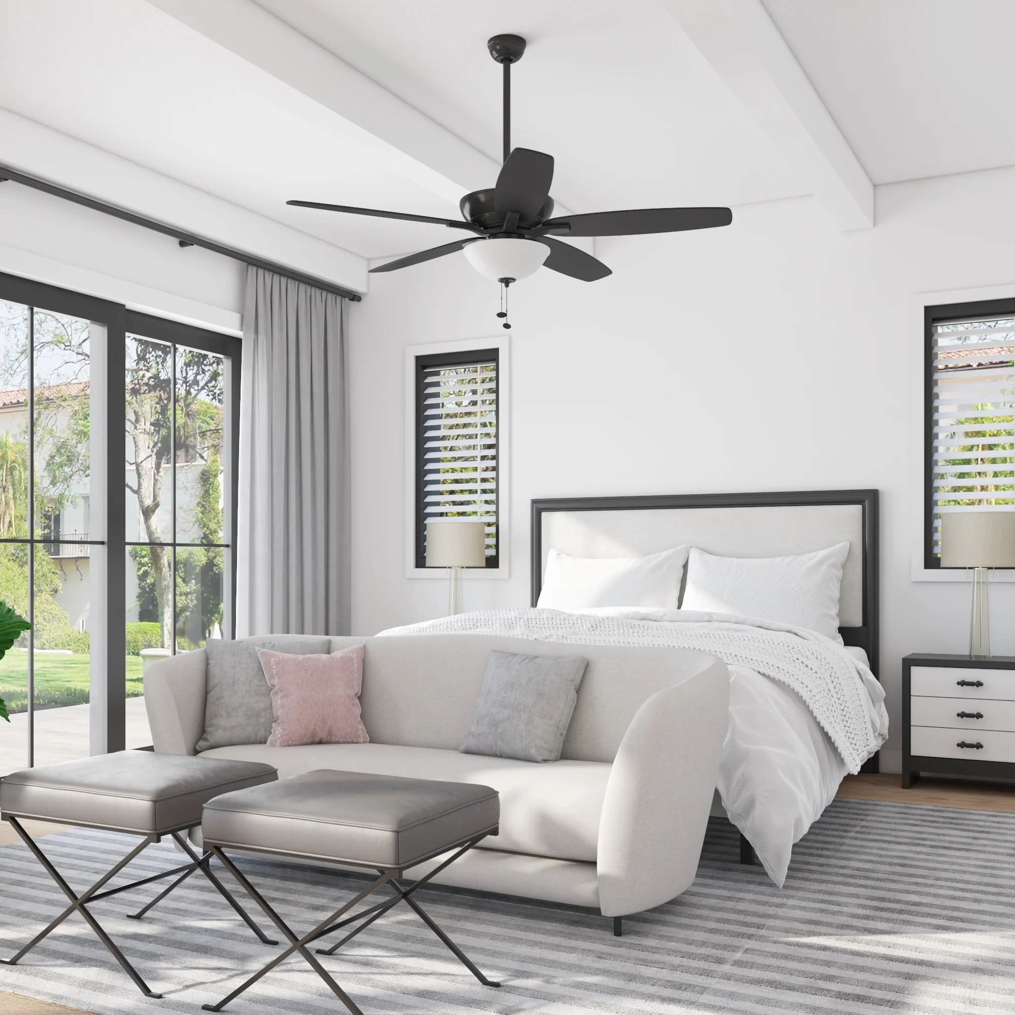 Mainstays 10464 60" Black Ceiling Fan with Light, 5 Blades, Reverse Airflow, Pull Chain Control, Matte Black
