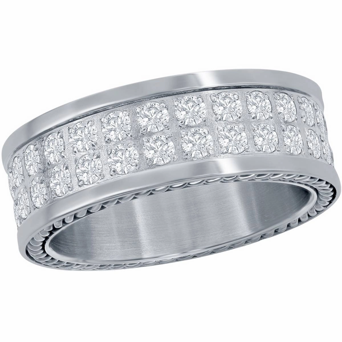 Men's Ring - Stainless Steel Double Row CZ Polished, Size 9 | SW-2087-9