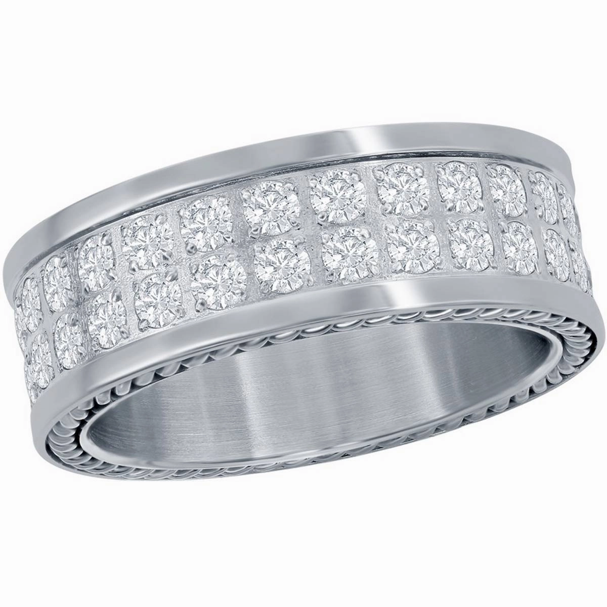 Men's Ring - Stainless Steel Double Row CZ Polished, Size 9 | SW-2087-9