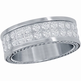 Men's Ring - Stainless Steel Double Row CZ Polished, Size 9 | SW-2087-9