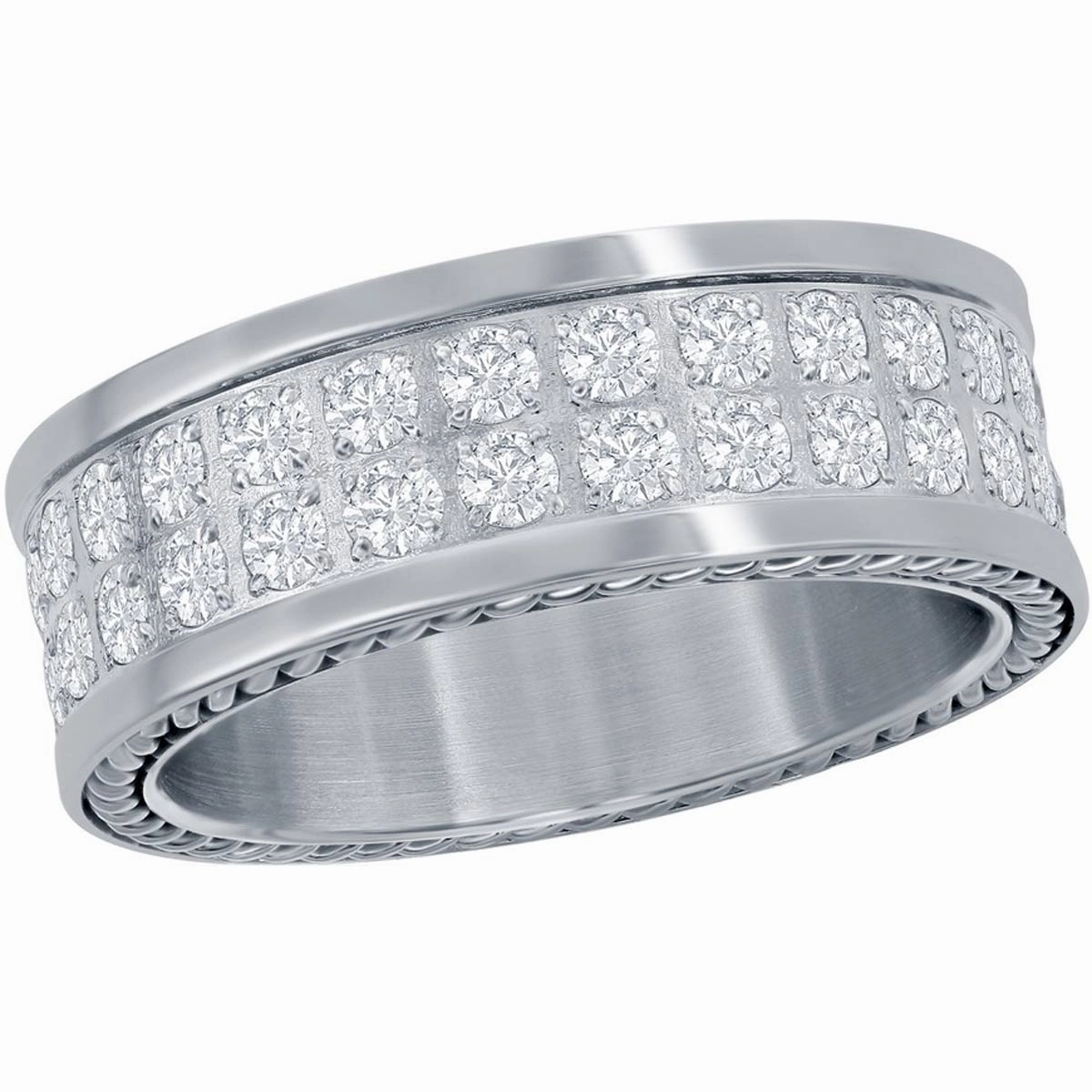 Men's Ring - Stainless Steel Double Row CZ Polished, Size 9 | SW-2087-9