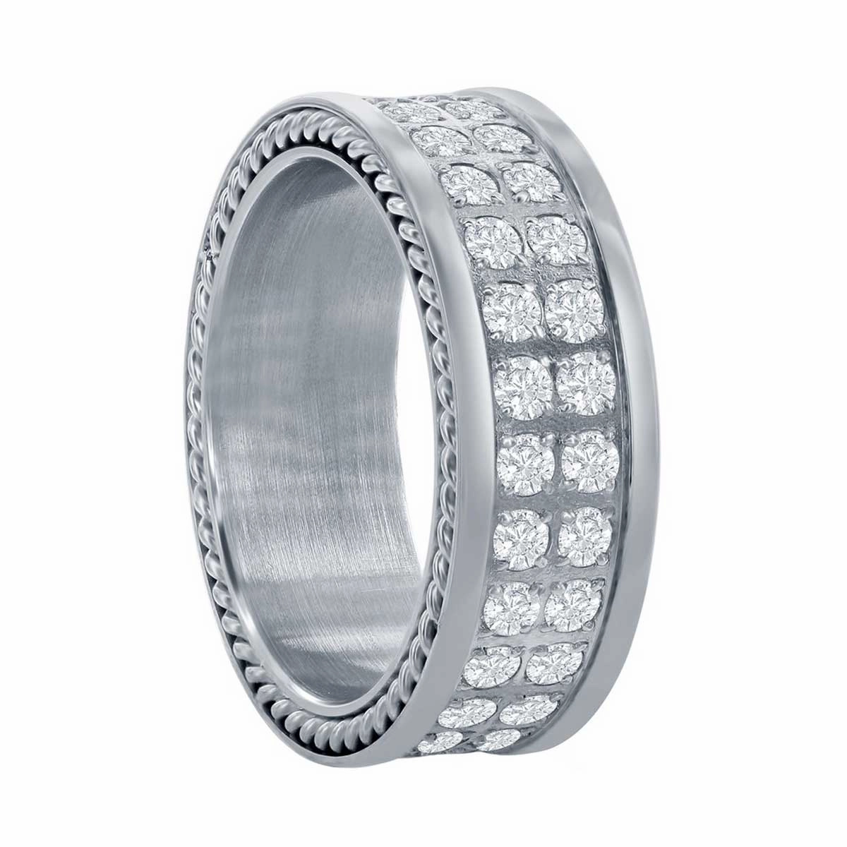 Men's Ring - Stainless Steel Double Row CZ Polished, Size 9 | SW-2087-9