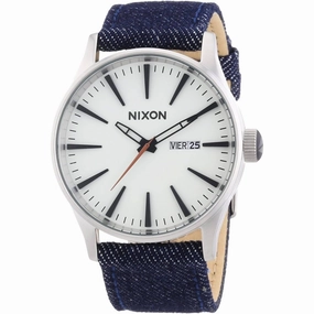 Nixon Men's Watch - Sentry Day-Date White Dial Blue Leather Strap Quartz | A1051540