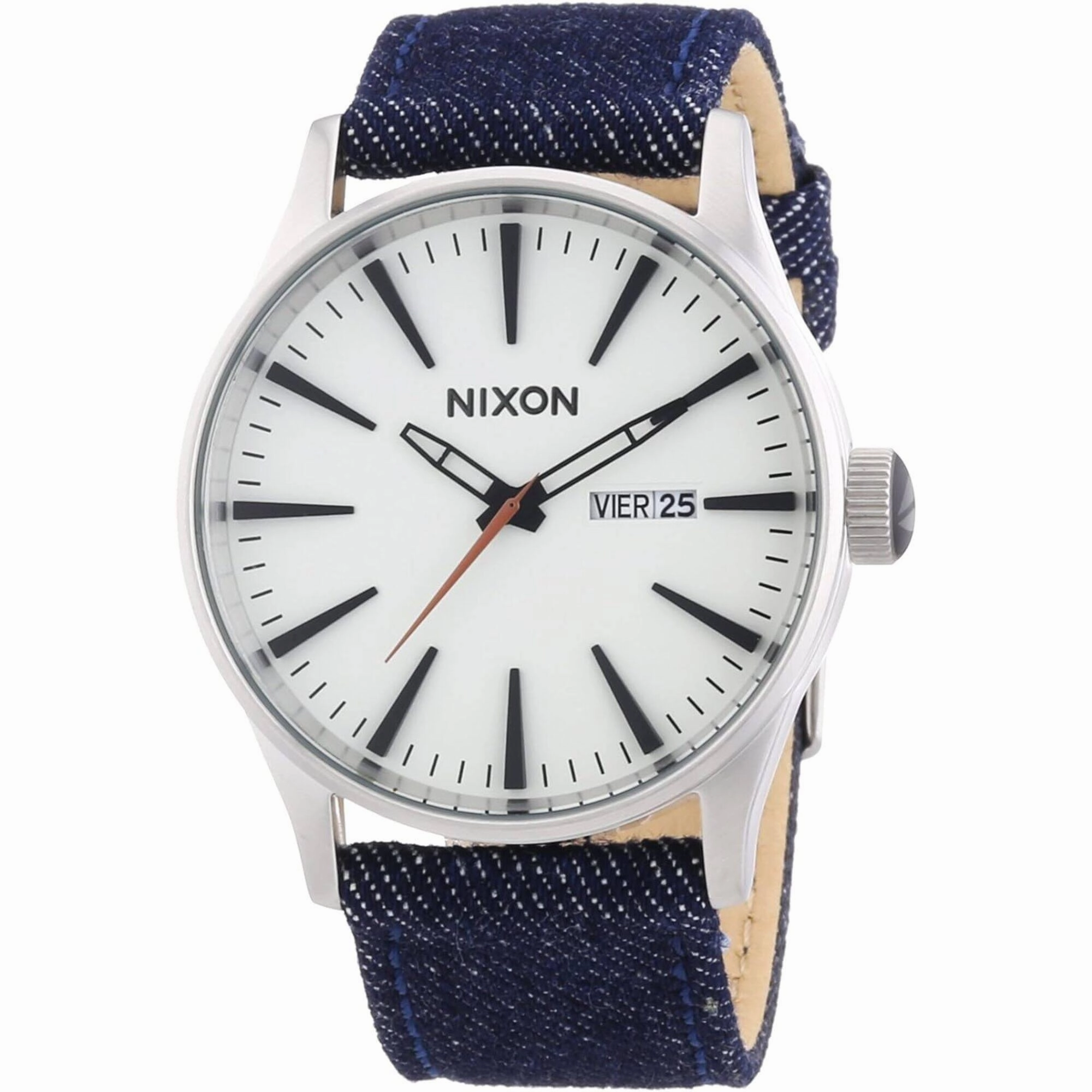 Nixon Men's Watch - Sentry Day-Date White Dial Blue Leather Strap Quartz | A1051540