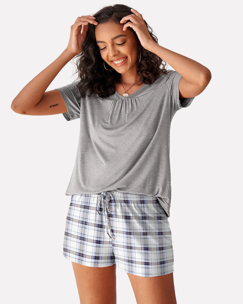 Plaid Shorts Pajama Set Nightwear Pjs