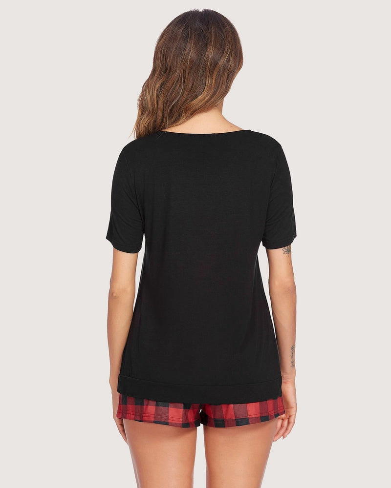Plaid Shorts Pajama Set Nightwear Pjs