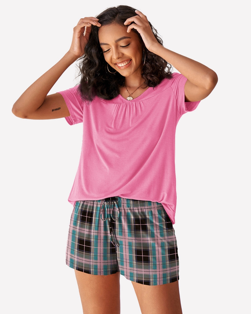 Plaid Shorts Pajama Set Nightwear Pjs