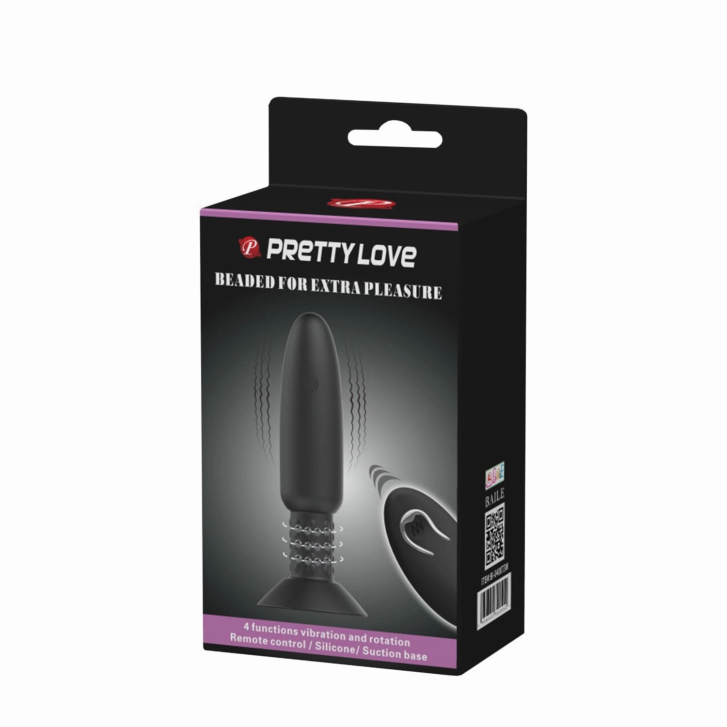 Pretty Love - Beaded Remote Control Vibrating Rotating Butt Plug (Black)