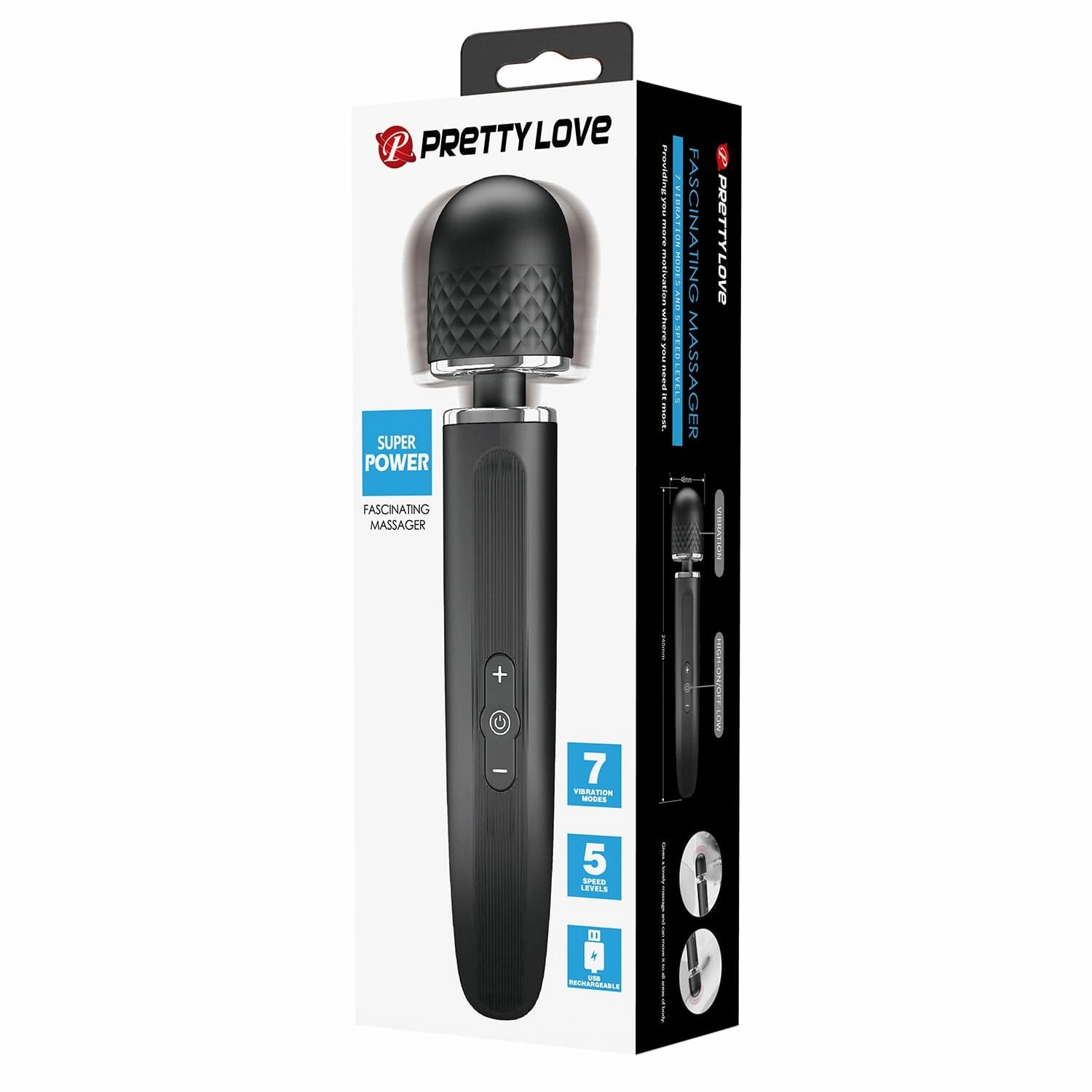 Pretty Love - Super Power Fascinating Wand Massager (Black)