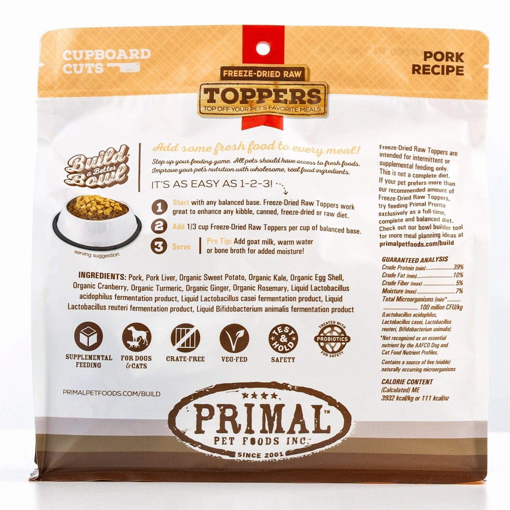 Primal Cupboard Cuts Freeze-Dried Raw Pork Meal Topper for Dogs and Cats