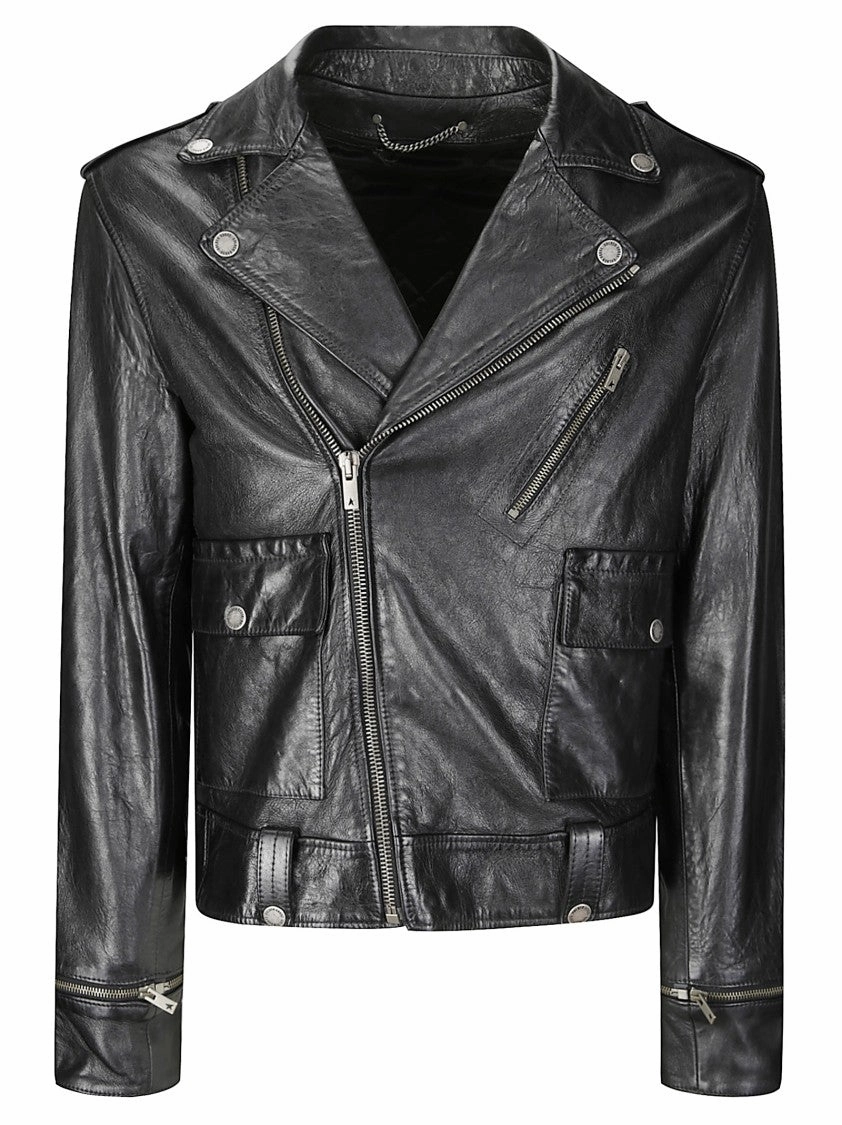 Regular Fit Leather Jacket With Zip Closure