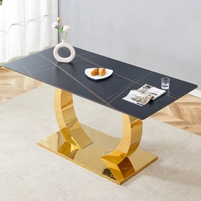 Streamdale 63" Sintered Stone Dining Table - Elegant & Durable, Black Marble Texture