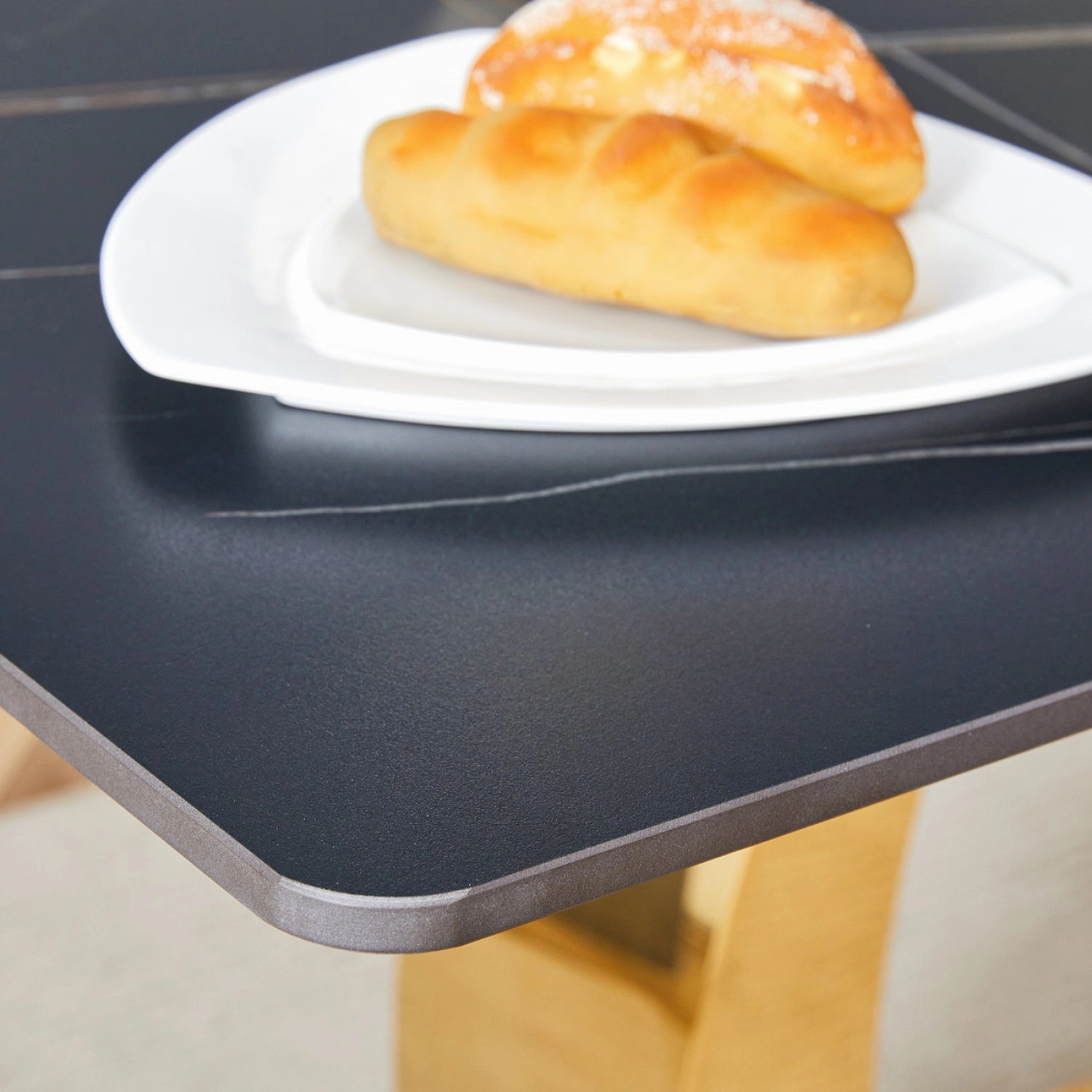 Streamdale 63" Sintered Stone Dining Table - Elegant & Durable, Black Marble Texture