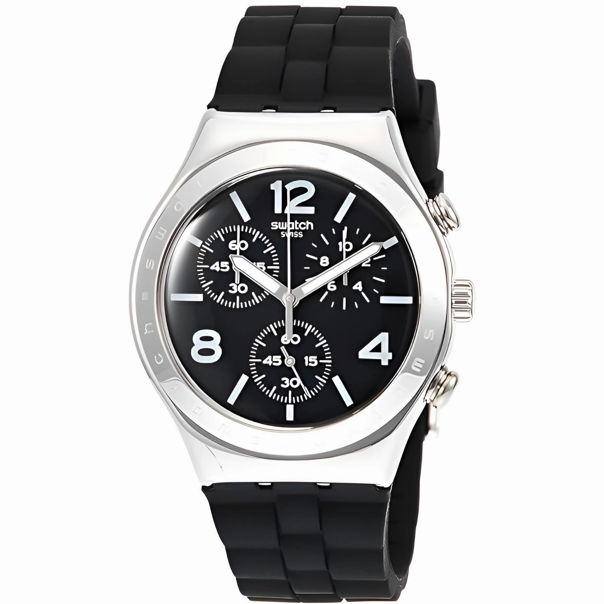 Swatch Men's Watch - Irony Noir De Bienne Chrono Black Dial Silicone Strap | YCS116