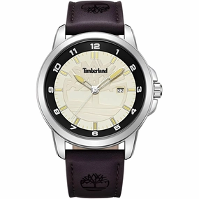 Timberland Men's Watch - Quartz Beige and Black Dial Leather Strap | TDWGB9002101