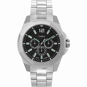 Timex Men's Watch - Essex Avenue Day-Date Black Dial Silver Bracelet | TW2U42600VQ
