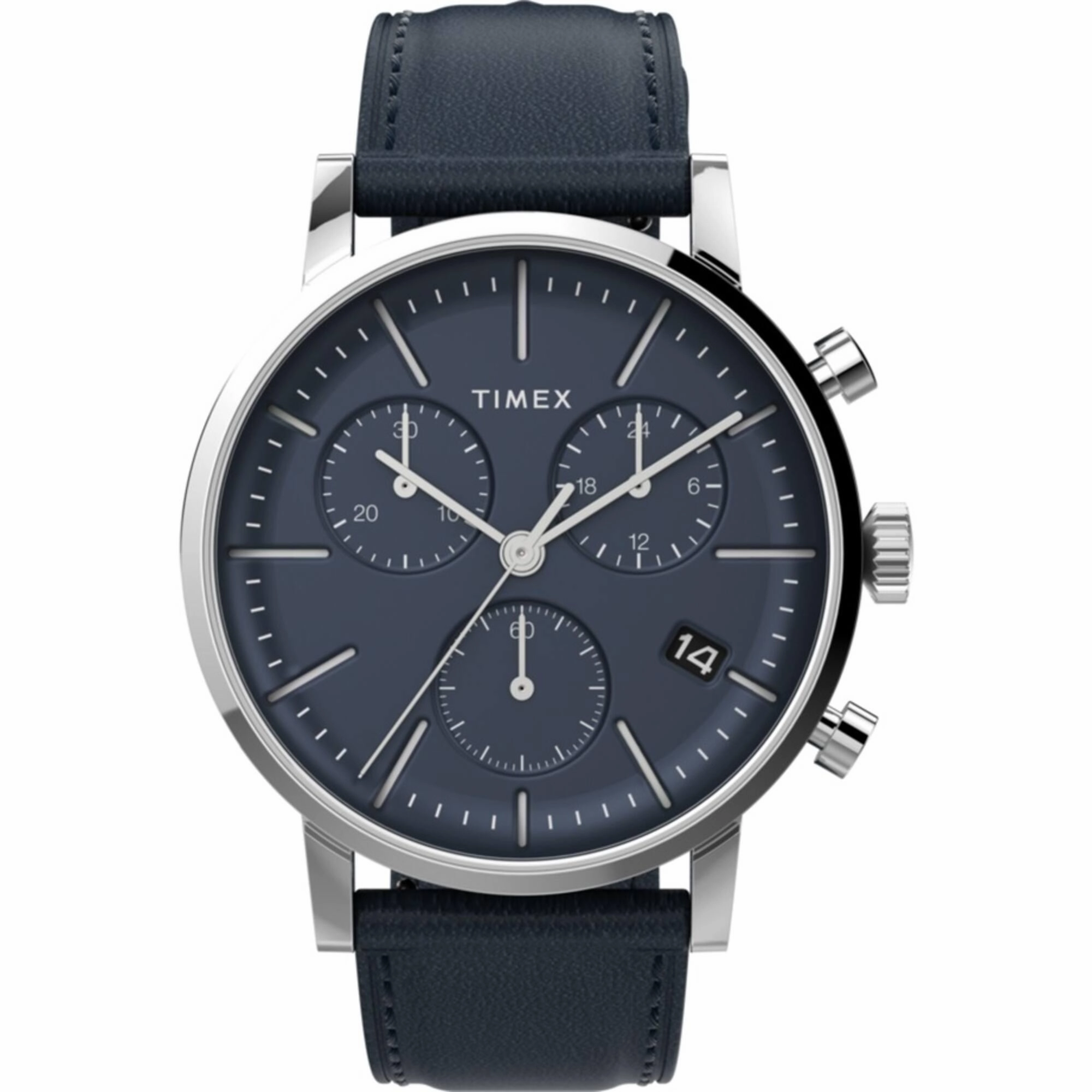 Timex Men's Watch - Midtown Chronograph Date Display Blue Leather Strap | TW2V36800VQ