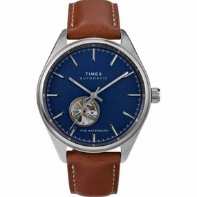 Timex Men's Watch - Waterbury Open Heart Dial Brown Strap Automatic | TW2U37700ZV