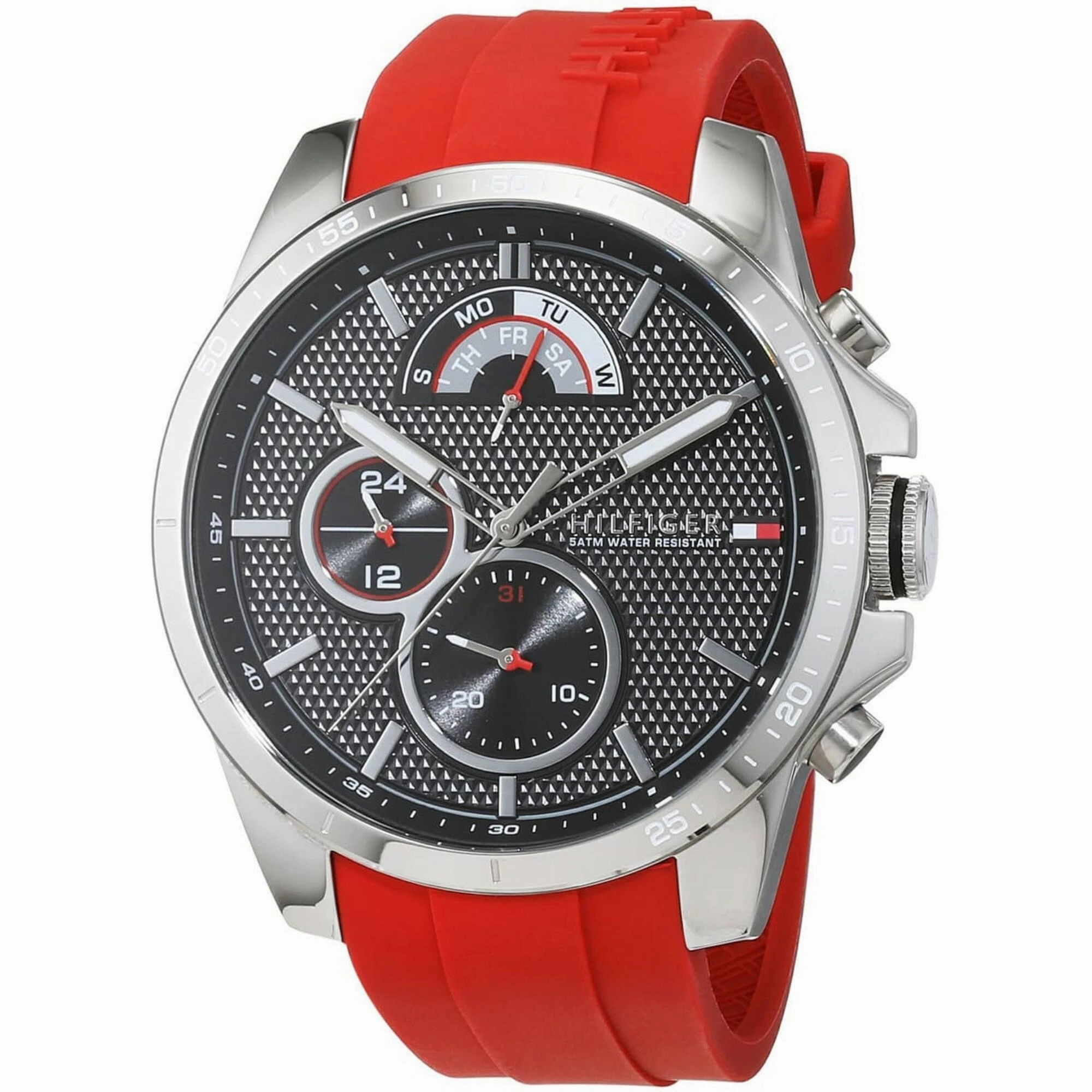 Tommy Hilfiger Men's Watch - Decker Black Dial Red Silicone Rubber Strap | 1791351